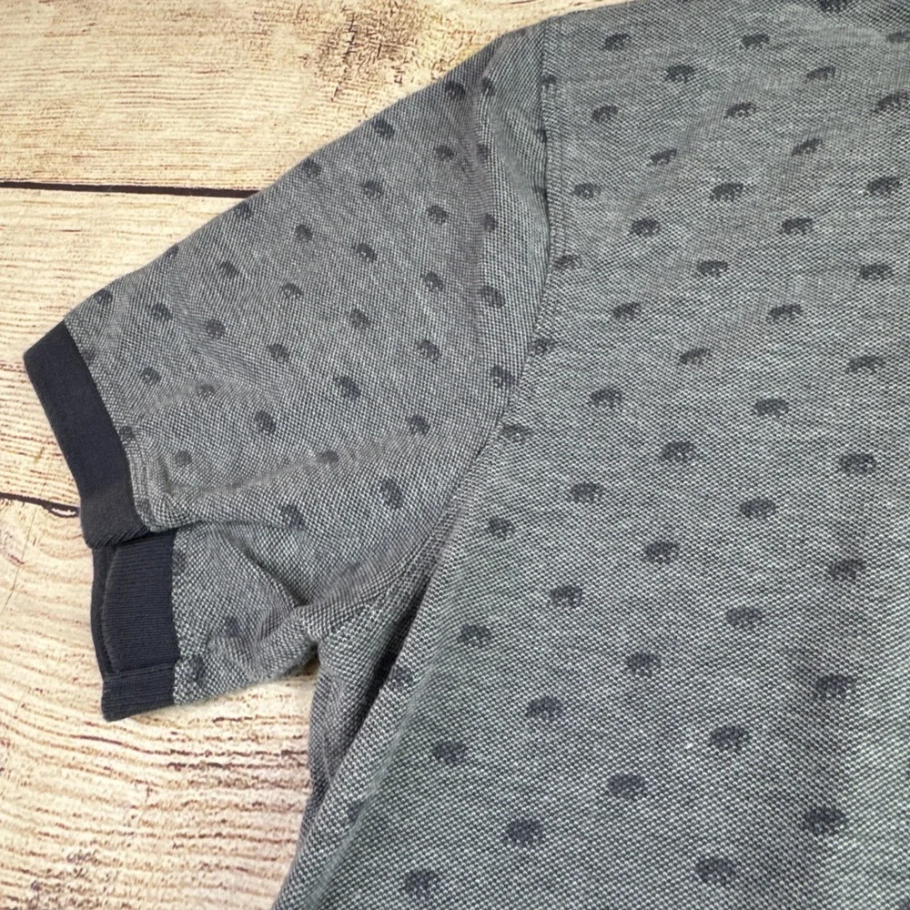 Banana Republic Men's Pique Polo Gray Organic Cotton Micro Print Medium